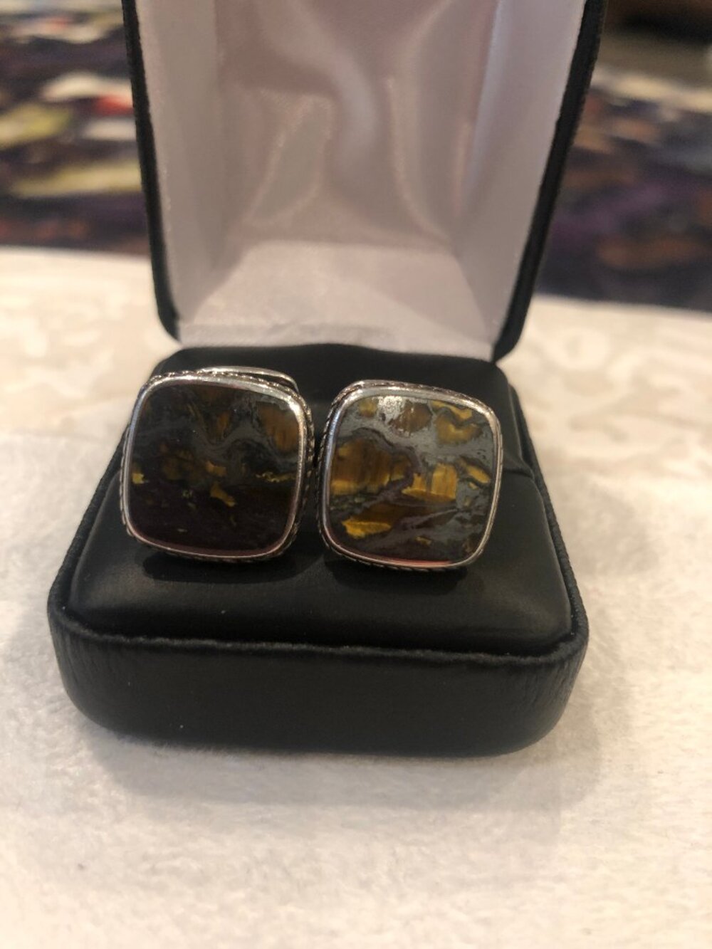 David Yurman Men's Tiger's Eye Sterling Silver Cufflinks with Box